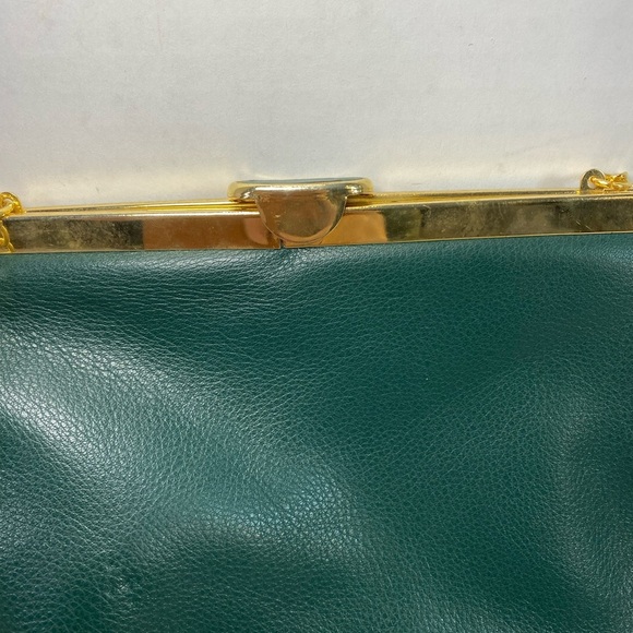 Vintage Sadie Rivers Gold Tone Chain Green Leather Clutch Purse Crossbody 10x6” - Picture 2 of 16